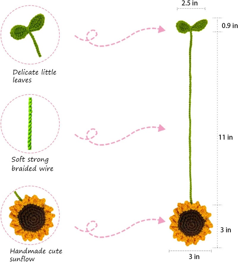 Refintural 2 Pieces Handmade Sunflower Car Accessories Sunflower Pendants Car Mirror Hanging Accessories - Image 5